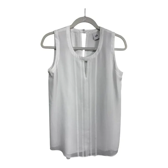 Cabi White Sleeveless Double Layer Blouse Pleated Front Women's S‎ - Picture 3 of 8